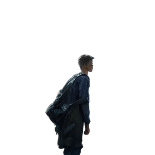 jacket, staff, umbrella, robot, 3d render, concept art, photorealistic, pixel art transparent PNG cut-out