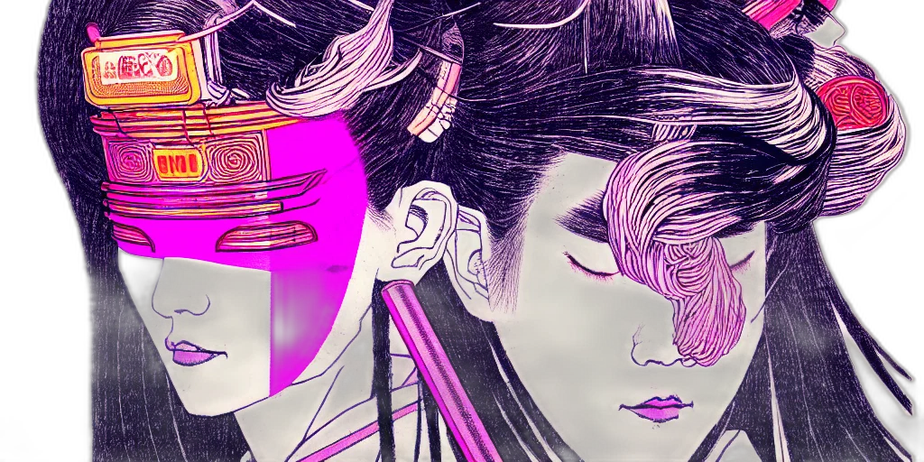 mask, cyberpunk, vaporwave, comic book art transparent PNG cut-out