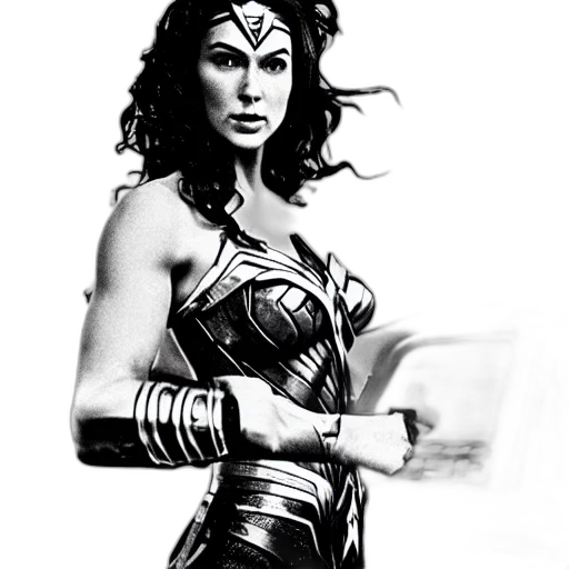 comic book art, concept art, photorealistic, fantasy art, wonder, woman, lifting, car transparent PNG cut-out
