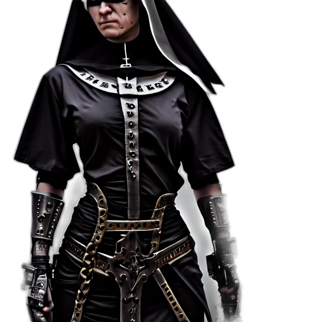 staff, jacket, concept art, cyberpunk, comic book art, fantasy art, dark, nun transparent PNG cut-out