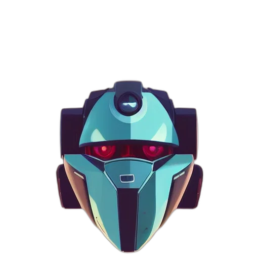 robot, mask, face, weapon, 3d render, concept art, vaporwave, anime transparent PNG cut-out