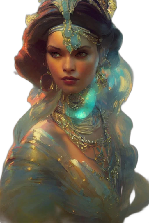 jewelry, crown, face, fantasy art, concept art, photorealistic, oil painting, neon lights transparent PNG cut-out