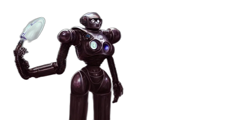 robot, concept art, 3d render, cyberpunk, comic book art, natali, portman, chrome transparent PNG cut-out