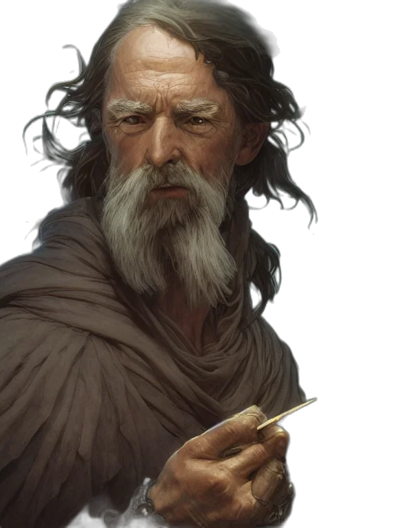 face, staff, fantasy art, concept art, photorealistic, oil painting, earth tones, golden transparent PNG cut-out