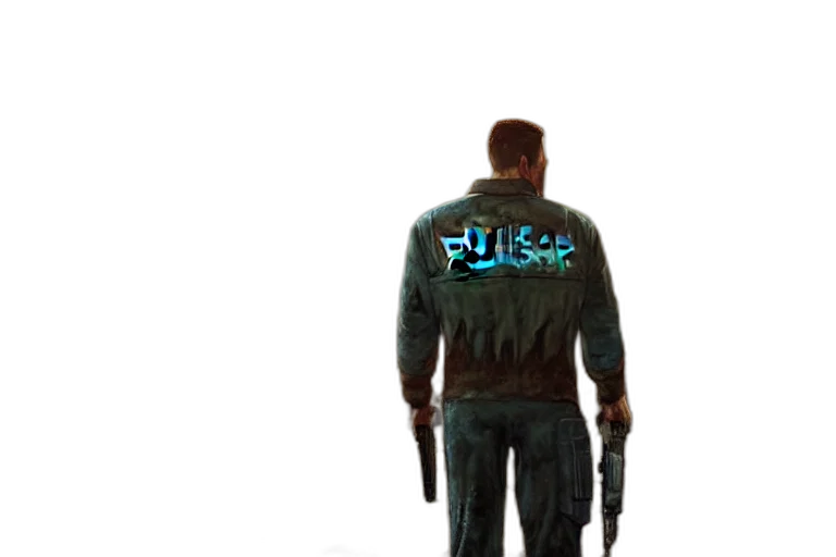jacket, weapon, staff, robot transparent PNG cut-out