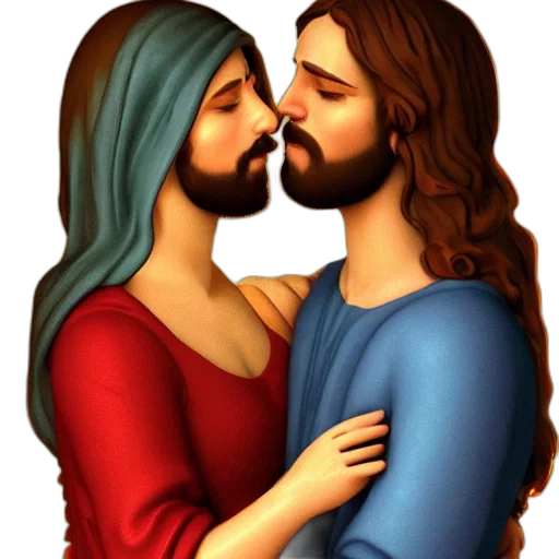 photorealistic, jesus, kissing, sensual transparent PNG cut-out