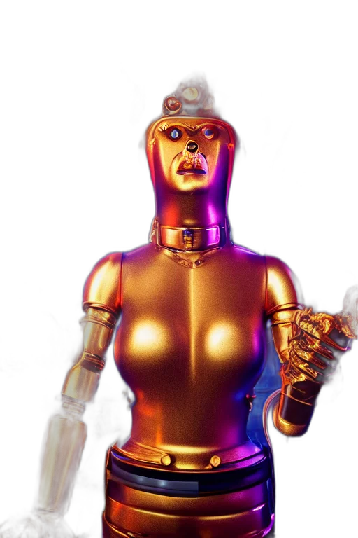 robot, 3d render, concept art, golden, portrait, photo, giant, huge transparent PNG cut-out