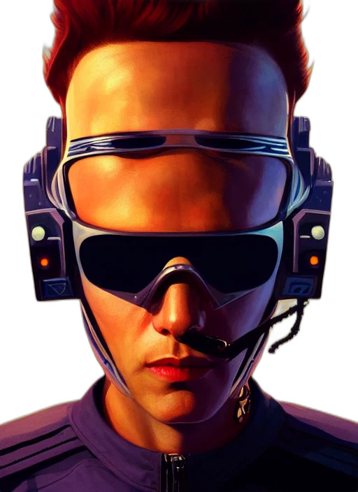 mask, robot, face, staff, cyberpunk, concept art, 3d render, vaporwave transparent PNG cut-out