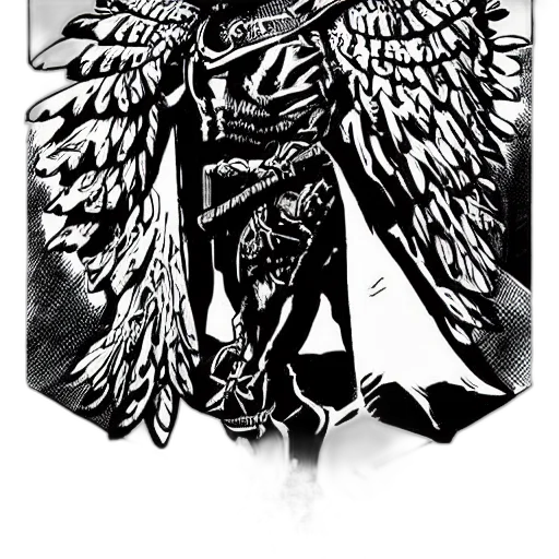 jewelry, jacket, sword, comic book art, fantasy art, cartoon, concept art, monochrome transparent PNG cut-out