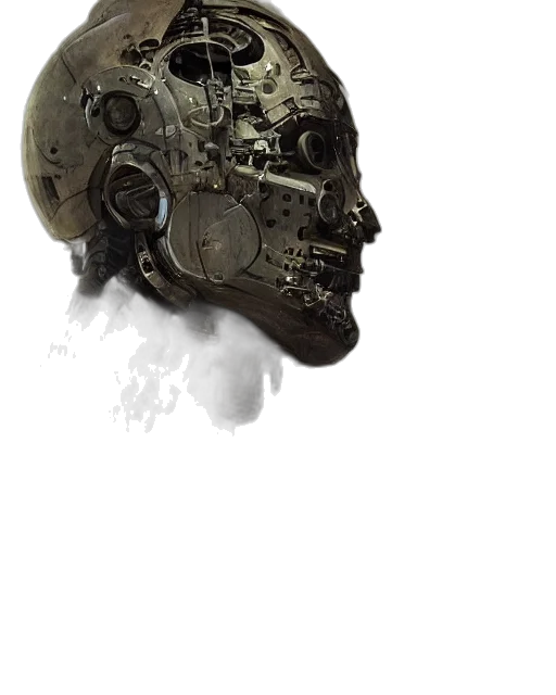 mask, robot, face, weapon, concept art, cyberpunk, photorealistic, 3d render transparent PNG cut-out