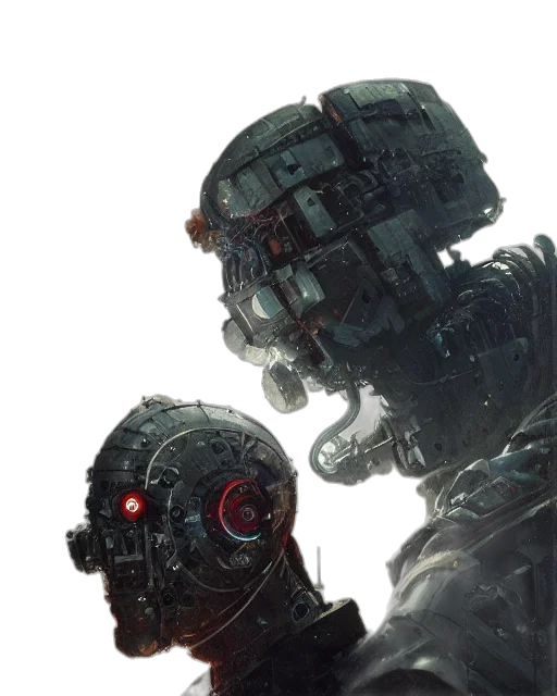 robot, face, weapon, mask, concept art, cyberpunk, comic book art, fantasy art transparent PNG cut-out