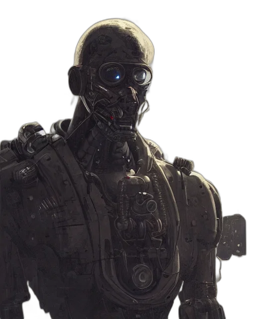 robot, face, mask, concept art, cyberpunk, 3d render, comic book art, dark transparent PNG cut-out