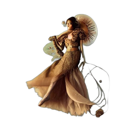 dress, umbrella, hat, staff, concept art, fantasy art, photorealistic, 3d render transparent PNG cut-out