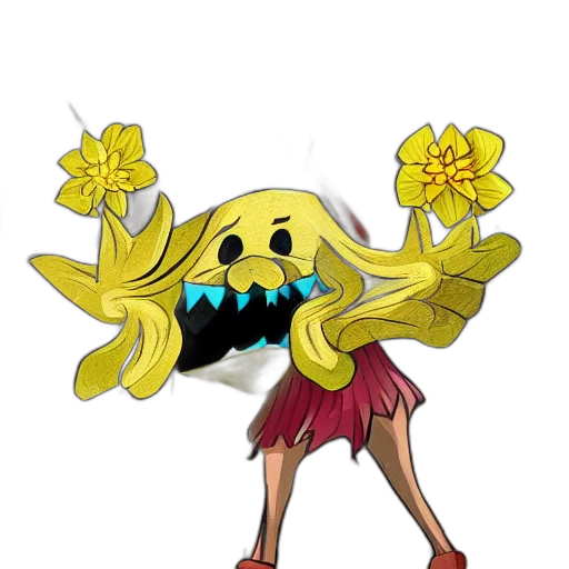 flower, staff, mask, creature, concept art, cartoon, pixel art, anime transparent PNG cut-out