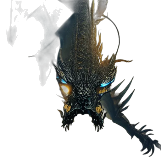dragon, mask, creature, staff, concept art, fantasy art, 3d render, pixel art transparent PNG cut-out