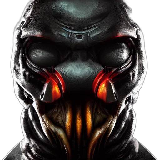 mask, face, robot, creature, concept art, comic book art, cyberpunk, photorealistic transparent PNG cut-out