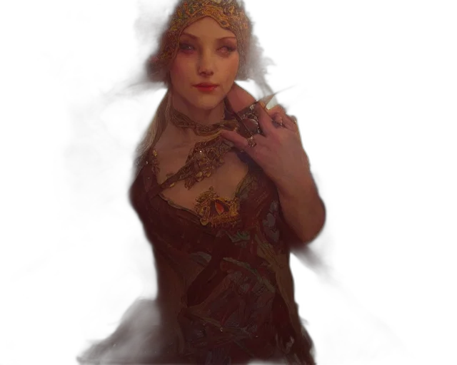 dress, crown, jewelry, staff transparent PNG cut-out