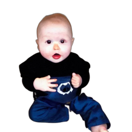 jacket, face, creature, staff, photorealistic, 3d render, evil, toddler transparent PNG cut-out