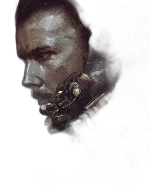 face, robot, mask, weapon, concept art, comic book art, cyberpunk, photorealistic transparent PNG cut-out