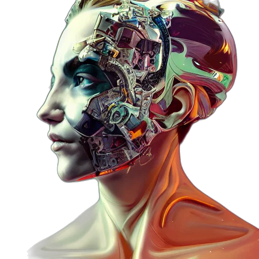 robot, face, mask, crown, cyberpunk, concept art, 3d render, photorealistic transparent PNG cut-out