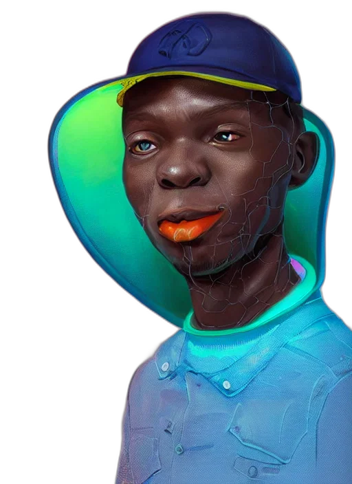 hat, face, mask, creature, photorealistic, concept art, 3d render, vaporwave transparent PNG cut-out