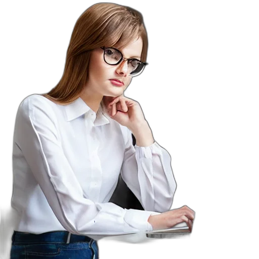 staff, jewelry, face, jacket, photorealistic, woman, white, short transparent PNG cut-out
