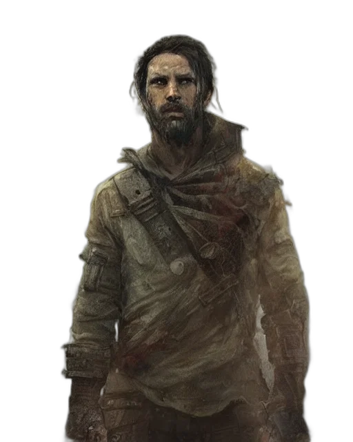 jacket, face, staff, sword, concept art, fantasy art, comic book art, photorealistic transparent PNG cut-out