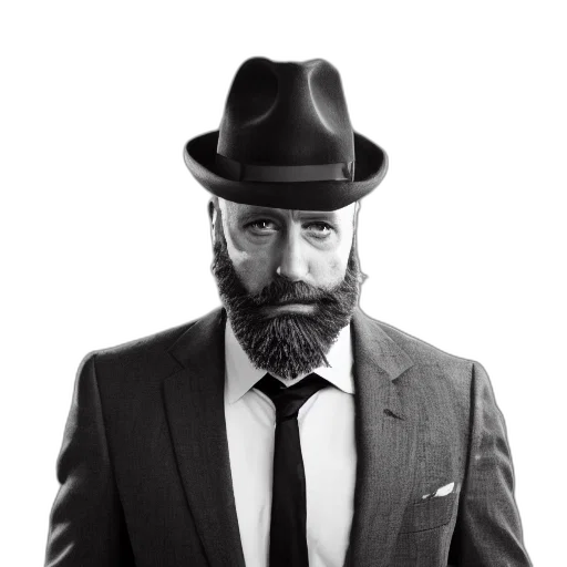 hat, face, staff, photorealistic, cartoon, bearded, rugged, man transparent PNG cut-out