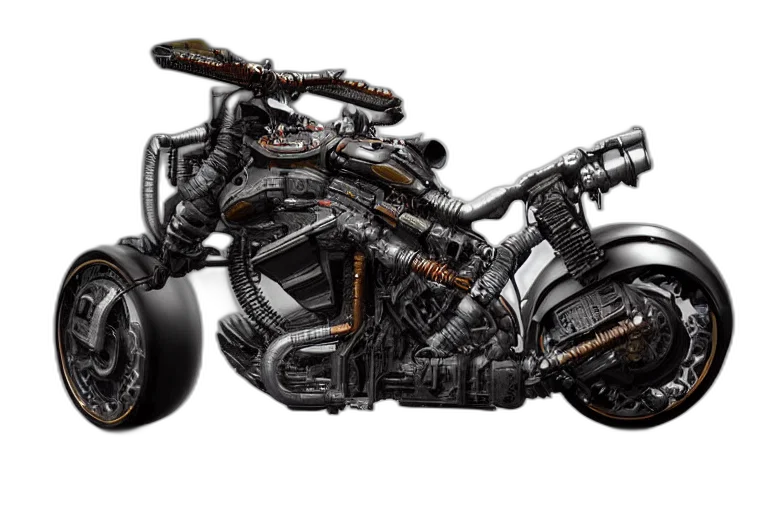 weapon, car, robot, concept art, 3d render, photorealistic, cyberpunk, motorcycle transparent PNG cut-out