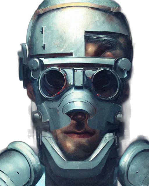 robot, mask, face, weapon, concept art, cyberpunk, comic book art, photorealistic transparent PNG cut-out