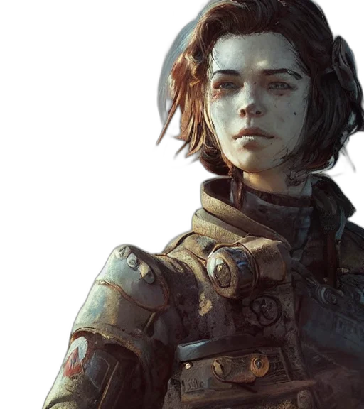 robot, face, staff, jacket, concept art, cyberpunk, fantasy art, comic book art transparent PNG cut-out