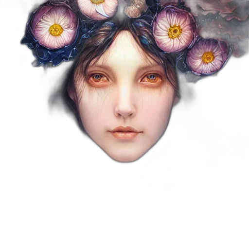 face, mask, flower, crown, fantasy art, photorealistic, concept art, watercolor transparent PNG cut-out