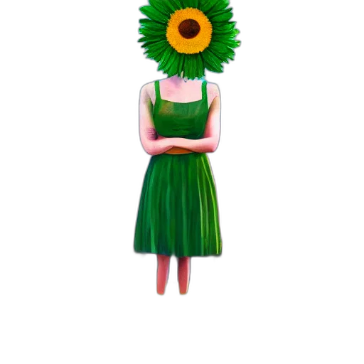 dress, flower, staff, hat transparent PNG cut-out