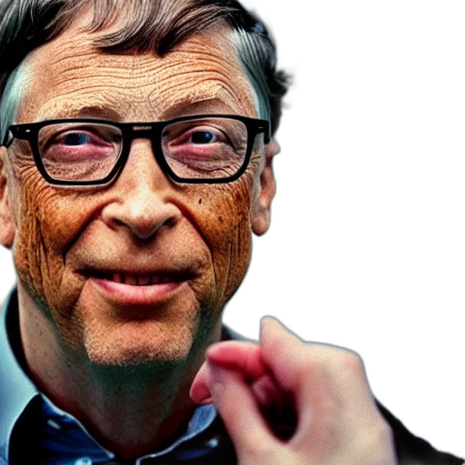 face, photorealistic, bill, gates, holding, vaccine, his, hand transparent PNG cut-out