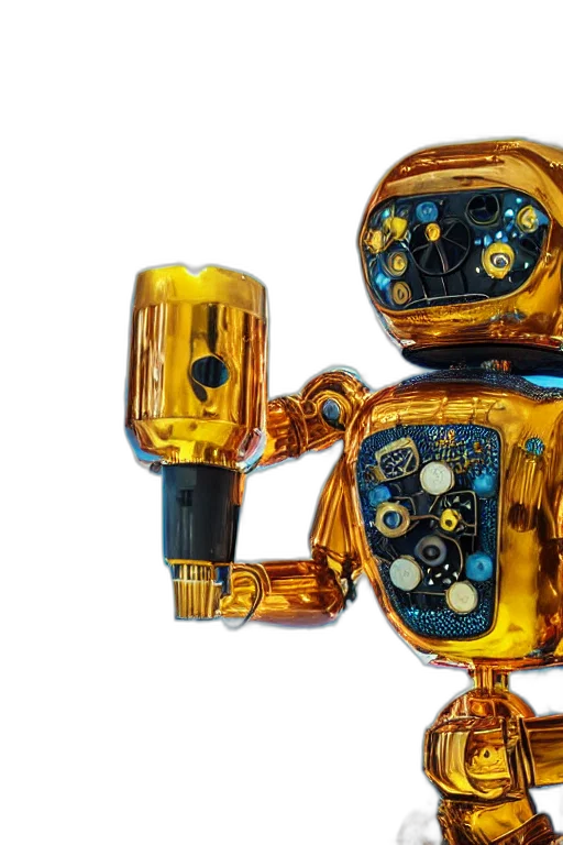 robot, jewelry, outer space, golden, portrait, photo, giant, huge transparent PNG cut-out