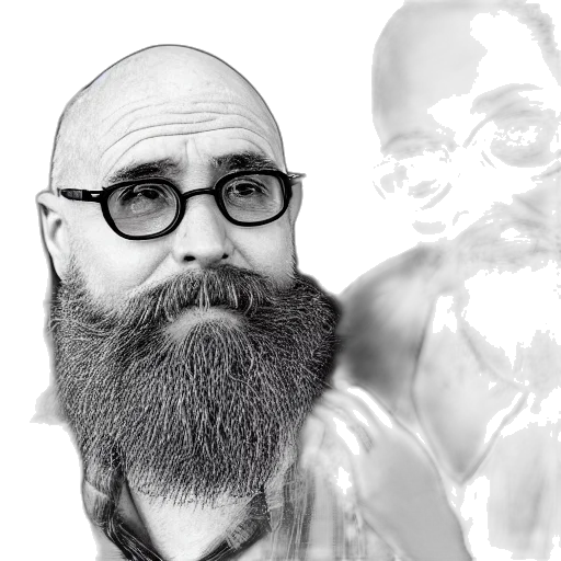 photorealistic, cartoon, photograph, elderly, bald, man, bushy, beard transparent PNG cut-out