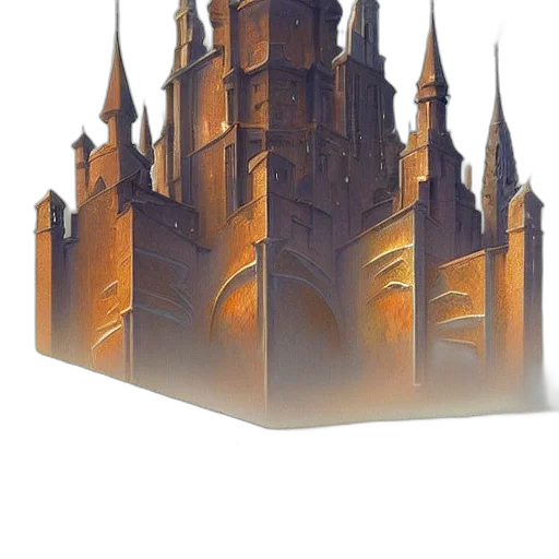 crown, building, concept art, fantasy art, 3d render, pixel art, fog, city street transparent PNG cut-out