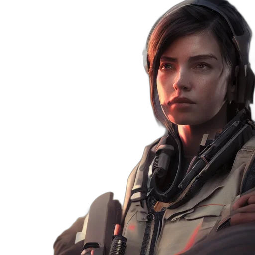 jacket, face, concept art, cyberpunk, photorealistic, fantasy art, portrait, girl transparent PNG cut-out