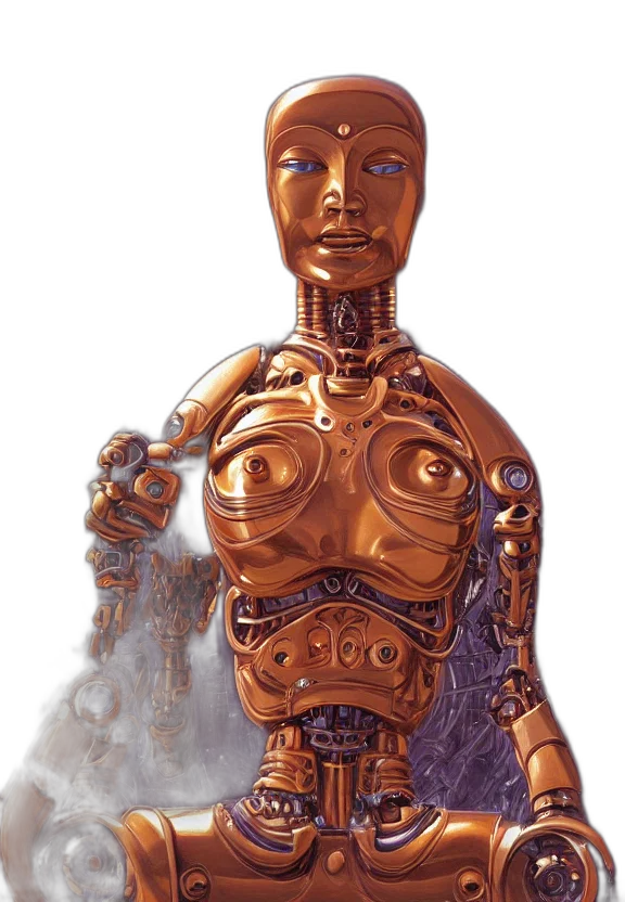 robot, jewelry, crown, dress, concept art, 3d render, comic book art, fantasy art transparent PNG cut-out