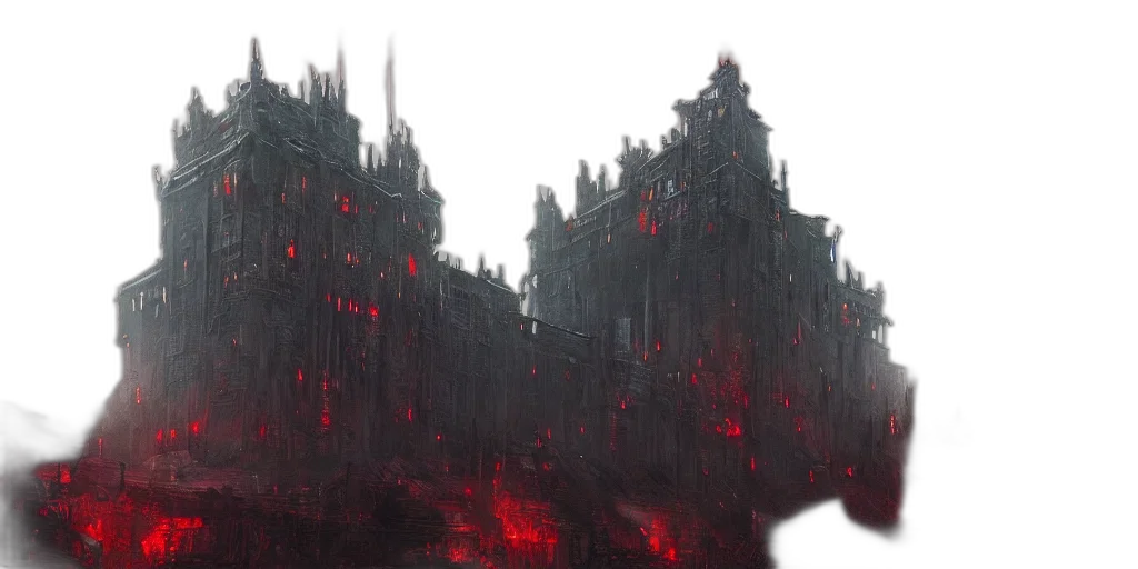 building, robot, sword, concept art, cyberpunk, 3d render, fantasy art, fog transparent PNG cut-out