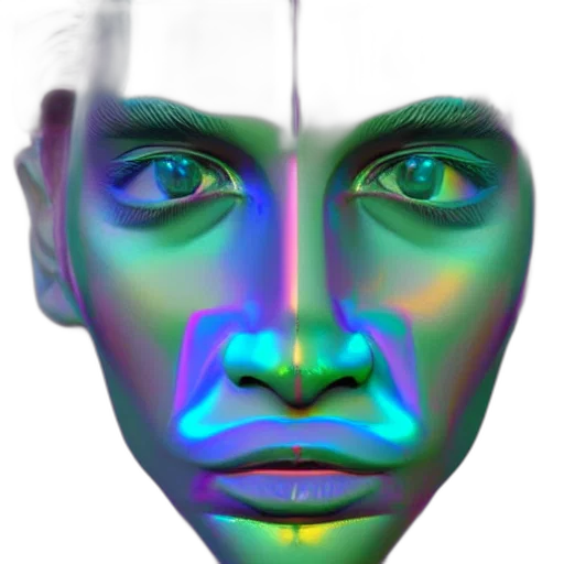 face, mask, robot, creature, 3d render, photorealistic, concept art, vaporwave transparent PNG cut-out