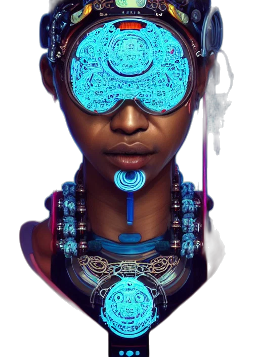 face, mask, jewelry, robot, cyberpunk, concept art, fantasy art, 3d render transparent PNG cut-out