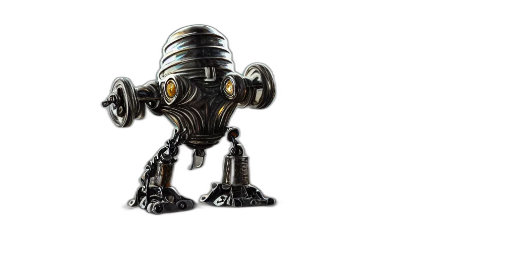 robot, concept art, 3d render, tarnished, chrome, conical, drills, matte transparent PNG cut-out