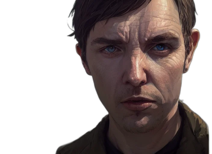 face, jacket, photorealistic, concept art, comic book art, fantasy art, blue, dark transparent PNG cut-out