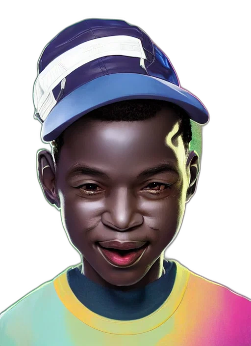 face, hat, photorealistic, cartoon, concept art, comic book art, neon, colorful transparent PNG cut-out