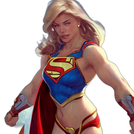 comic book art, concept art, fantasy art, photorealistic, muscular, supergirl, deep, focus transparent PNG cut-out