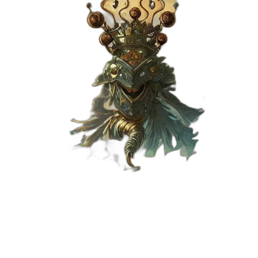 crown, mask, staff, dragon, concept art, fantasy art, 3d render, golden transparent PNG cut-out