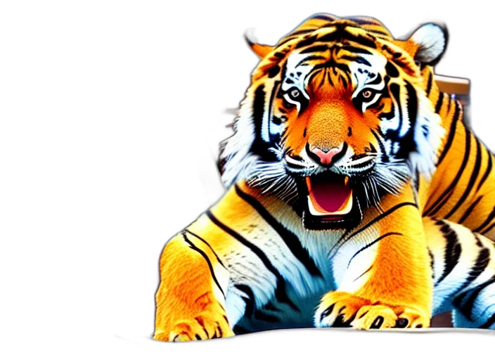 animal, 3d render, photorealistic, concept art, pixel art, film, still, tiger transparent PNG cut-out