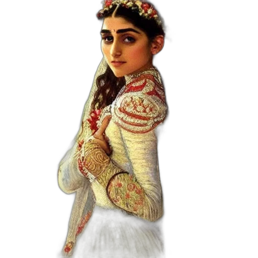dress, crown, jewelry, staff transparent PNG cut-out