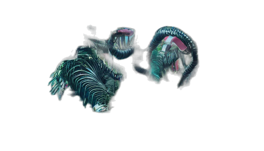 creature, dragon, hair, mask, concept art, 3d render, fantasy art, vaporwave transparent PNG cut-out